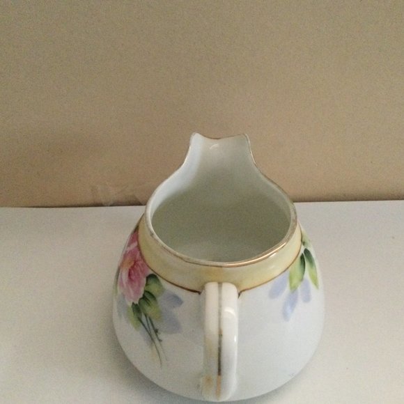 Vintage Hand painted Nippon small pitcher/ milk jar floral blue pink flowers - Picture 3 of 6